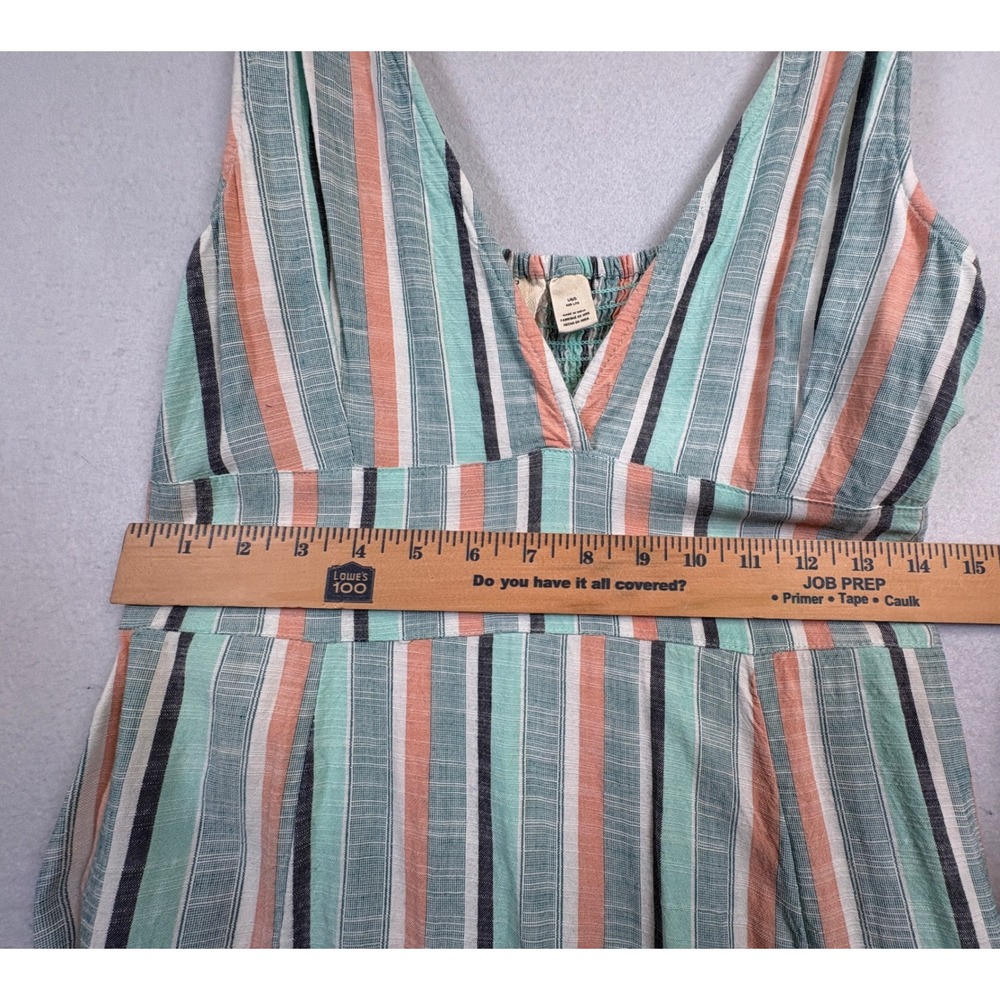 Roxy Womens Striped Maxi Dress Mint Green Coral V-Neck Smocked Back Size Large - Picture 14 of 14
